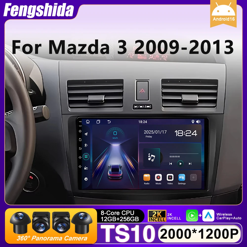 

Android 16 Car Radio For Mazda 3 2009 2010 2011 2012 2013 GPS Navigation Android Auto Carplay Display WiFi 4G Stereo BT No 2din