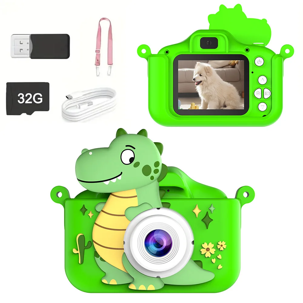 Kids Mini Digital Cameras Toys Cute Cartoon 1080P HD Dual Camera With 32G Card Outdoor Photography Toys For Baby Birthday Gifts