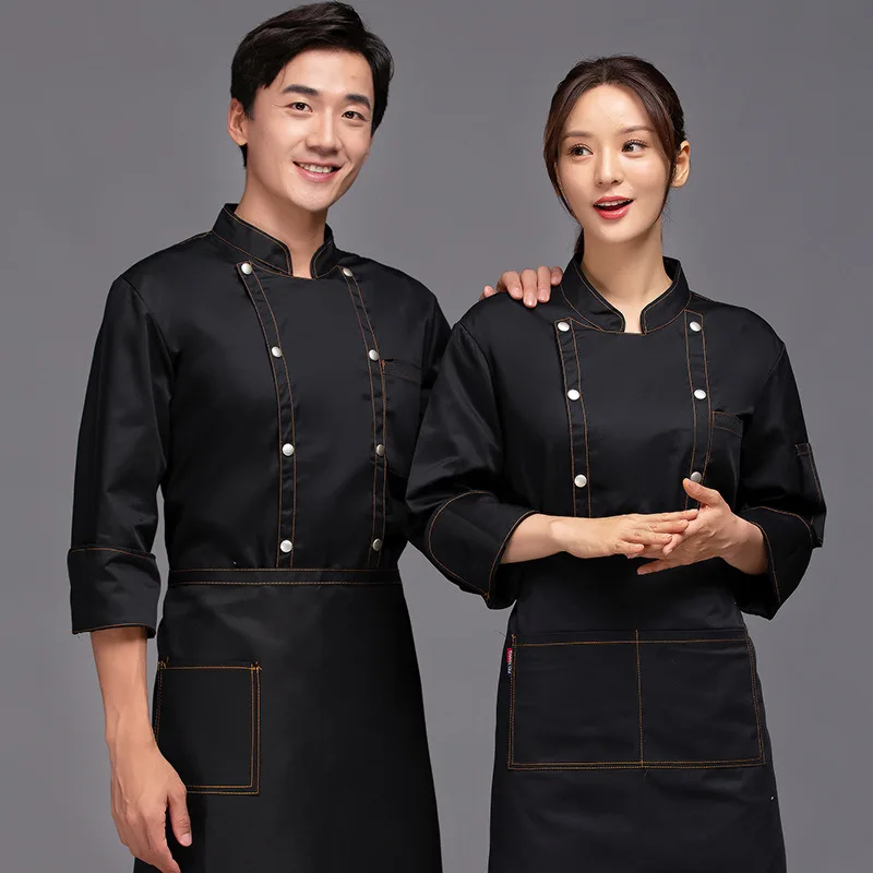 

Long Sleeve Autumn and Winter Clothes Hotel Kitchen Catering Hot Pot Restaurant Chef Uniform Whi