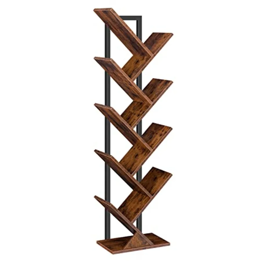 

Tree Bookshelf, 9-Tier Bookcase Wooden Shelves, Floor Standing Storage Rack, for Display of CDs, Books in Living Room, Home Off