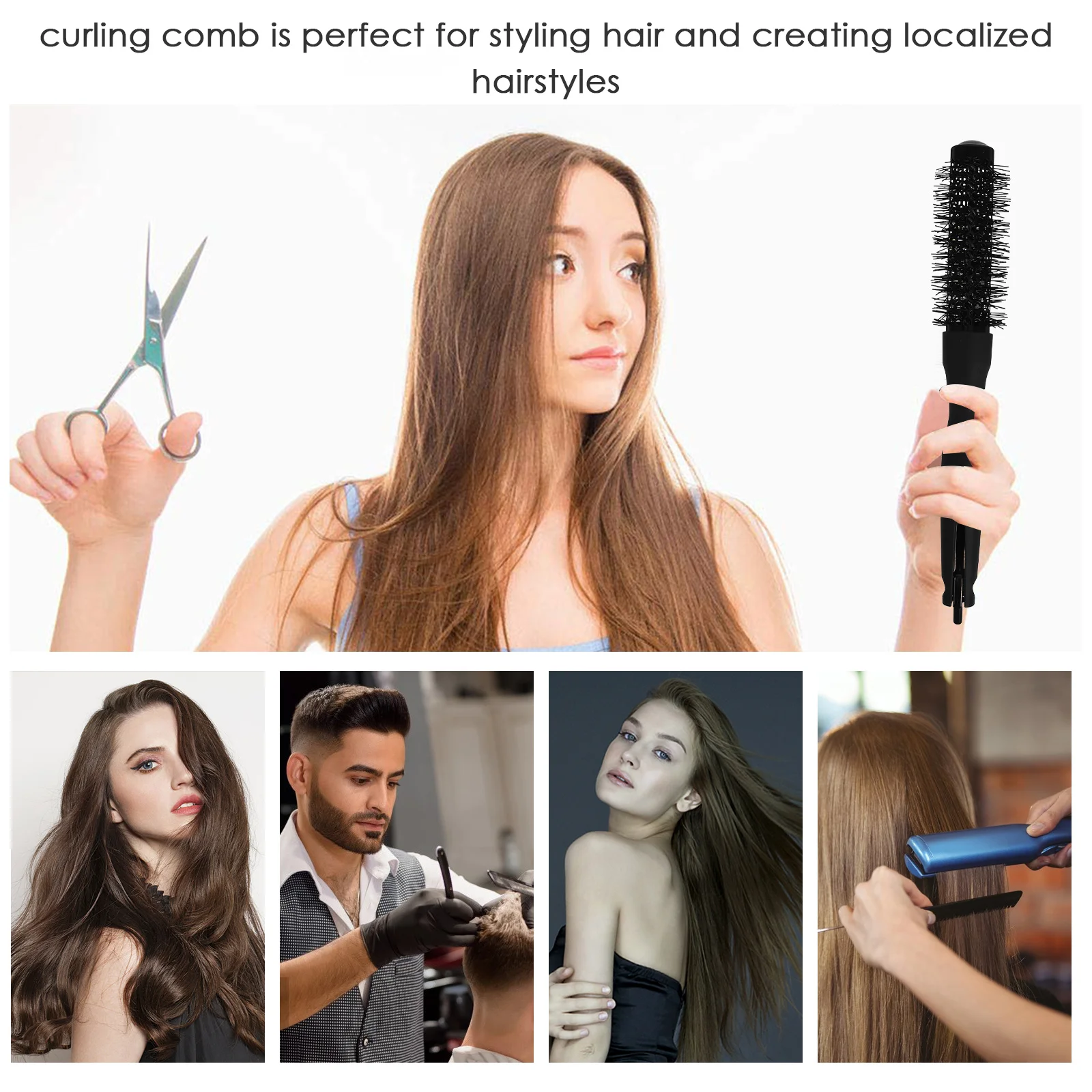 

Roller Blow Drying Styling Curling Lightweight Compact Portable For Curly Women Long Handle Detangling Brush Roll Up