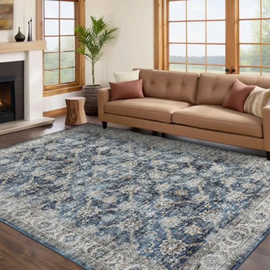 

Rug 5x7 Floral Print Area Rug for Living Room Washable Non Slip Farmhouse Distred Indoor Carpet Foldable Low Pile Soft Accent