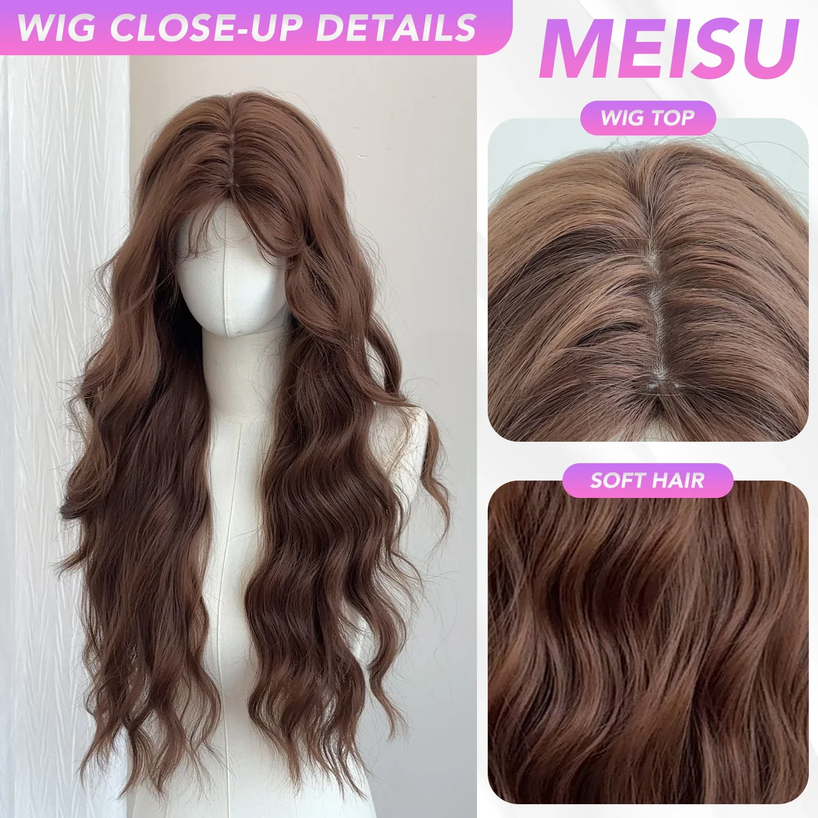 30 بوصة الاصطناعية المياه مجعد موجة لا الانفجارات شعر مستعار بني الطبقات الألياف مقاومة للحرارة شعر طبيعي ناعم حفلة للنساء