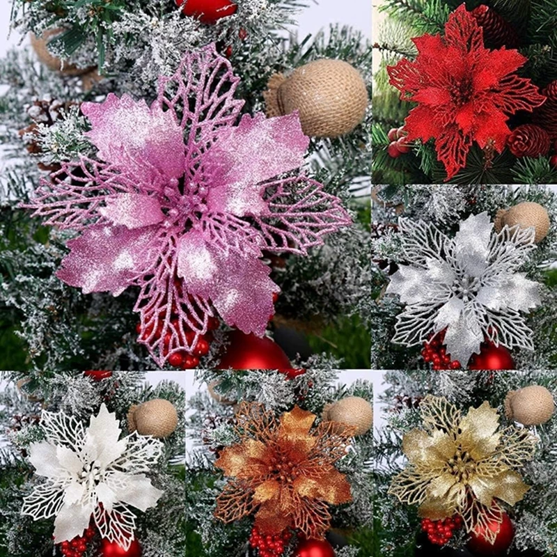5/10 Stück Weihnachtsdekoration, künstliche Blumen, hängender Weihnachtsbaum-Anhänger für Heimdekoration, Party, Neujahr, Ornament-Zubehör