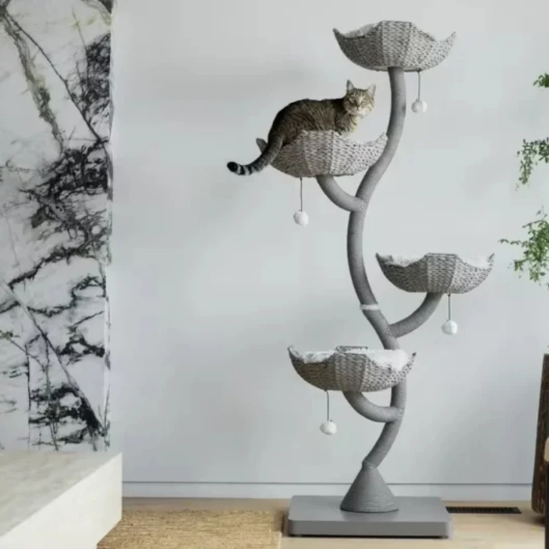 

Gray 73" Scratching Cat Tree Tower Climbing Tree with Cat Condo, Wooden Unique Trees, Luxury Lover Gift