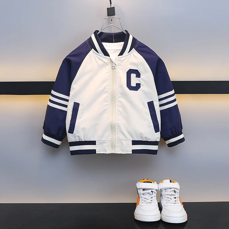 Spring and Autumn 2024 Boys' Fashion Casual Breathable Letter C Embroidered Baseball Suit 2-8 Years Old