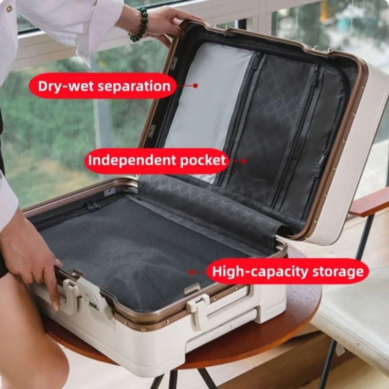 حقيبة جديدة عالية الجودة مقاس 20 بوصة حقيبة تروللي بعجلات للسفر ترقية إطار من الألومنيوم مع قفل الأمتعة المتداول مادة ABS + PC #4