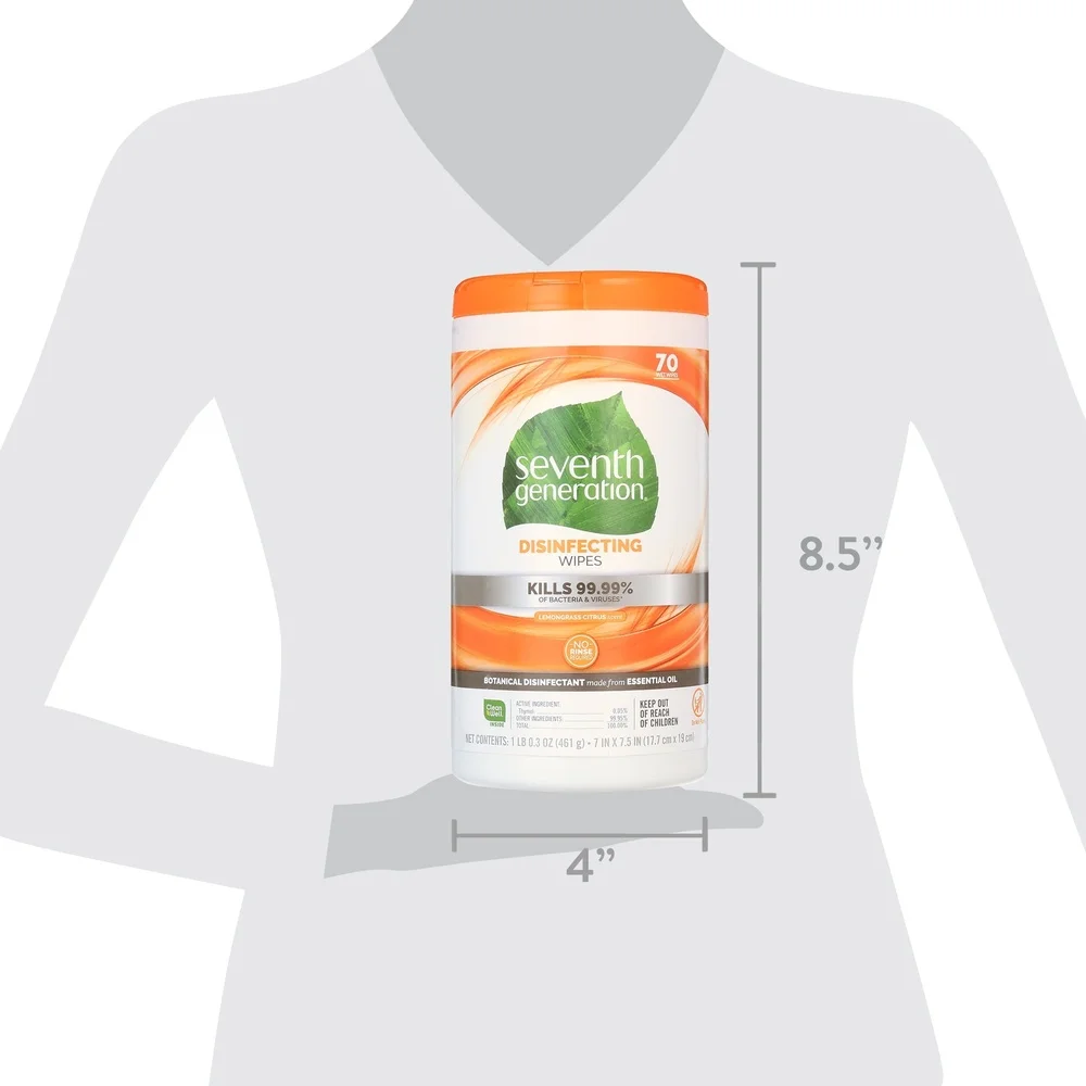 Household Disinfecting Wipes Lemon Citrus Scent Odor Control Cleaning Cloths 70 Count Disposable Multi-Surface Kitchen Bathroom