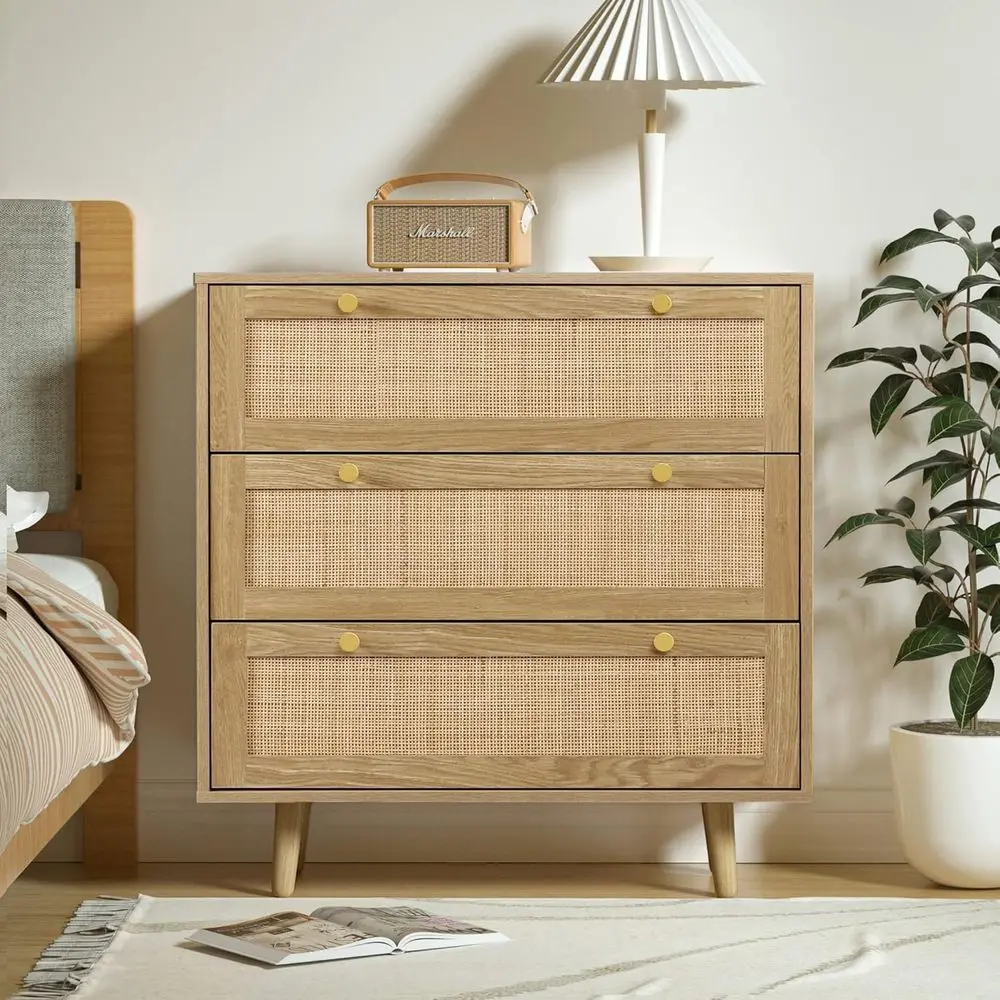 Rustic Oak Bedroom Furniture: Rattan Wood Chest with Ample Storage for Hallway, Living Room