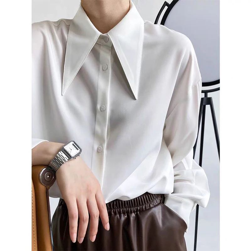 Spring Autumn Office Lady Solid Long Sleeve Blouse Button Up Bottoming Shirt Female Clothes Simple All-match Top Women Blusa