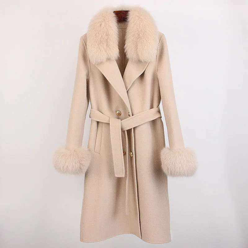 

Autumn and Winter New Fashionable Women's Commuter High end Double sided Wool Cashmere Coat Women's Fox Collar Woolen Coat 2024