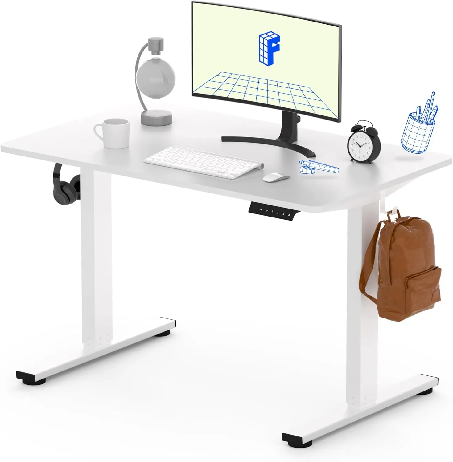 Electric standing desk workstation 40 x 24 inch ergonomic height adjustable desktop (white frame+40 inch white desktop)