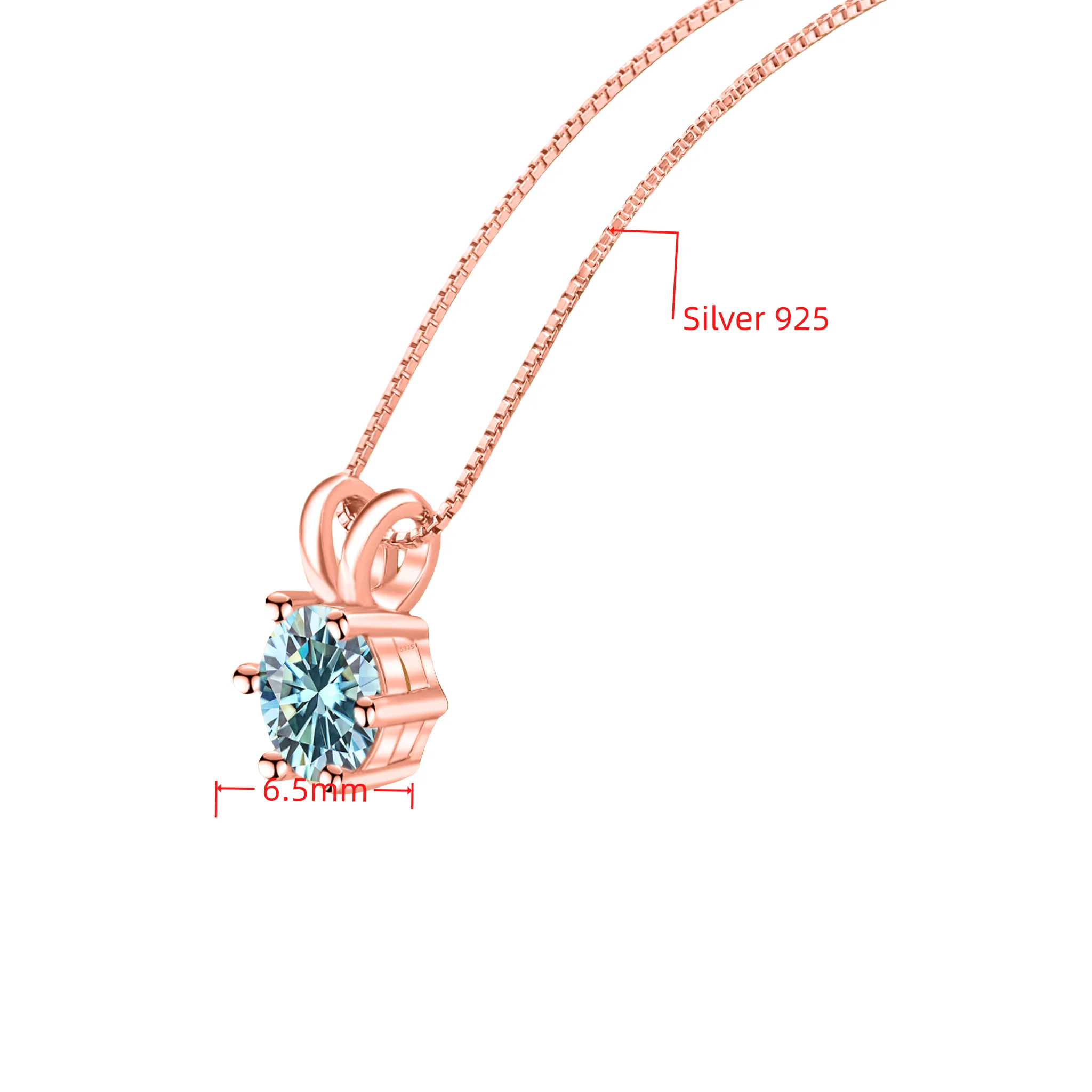 1CT Moissanite Rose Gold Plated Sterling Silver Necklace for Women, Certified Pass Diamond Tester