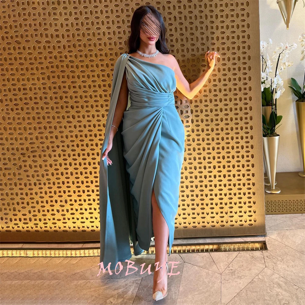 MOBUYE 2024 Popular One Shoulder Prom Dress Ankle-Length With Shawl Sleeves Evening Fashion Elegant Party Dress For Women