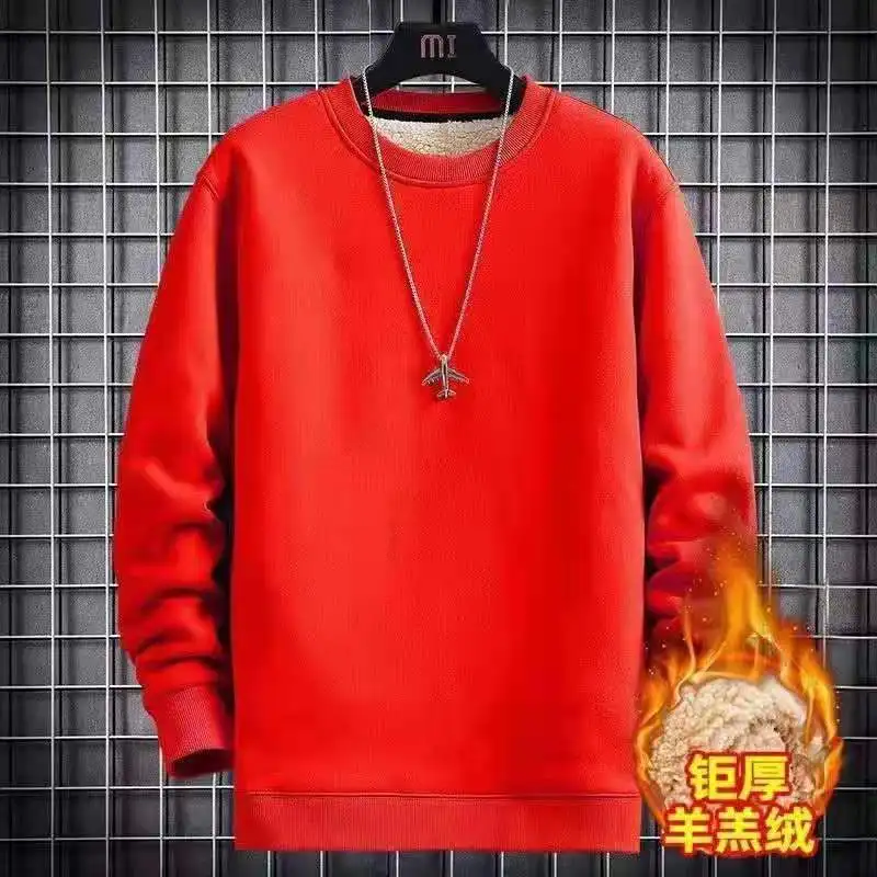 Men Winter Thicken Sweatshirt Sherp Heavy Pullover Tops Fleece Warm Loose High Quality Casual Solid Color No Hood Sweatshirt