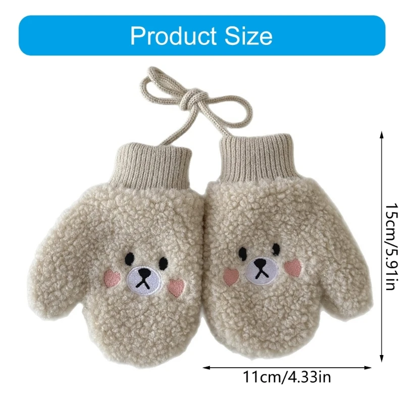 J15U 1 زوج قفازات صوف خروف للأطفال مع حزام للرقبة لمدة 1-4 سنوات للأولاد والبنات قفازات شتوية دافئة مبطنة بالصوف للأطفال الصغار