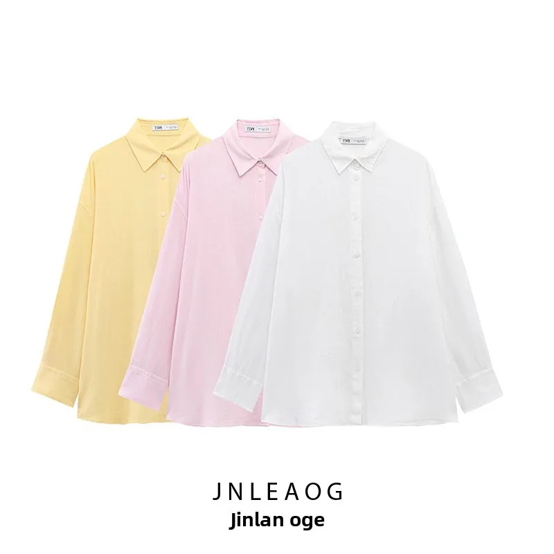 JNLEAOG Autumn New Women's Loose Linen irt Faion Design Sense Polyester Long Sve Casual Sle Pure Color Button down