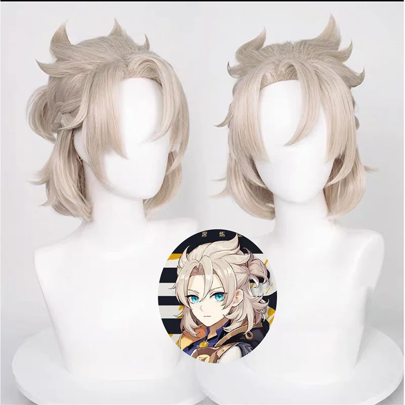Game Genshin Impact Son of Cretaceous Role Cos Wig Albedo Character Short Hair Cocktail Party Man Headwear Half Up Hairstyle