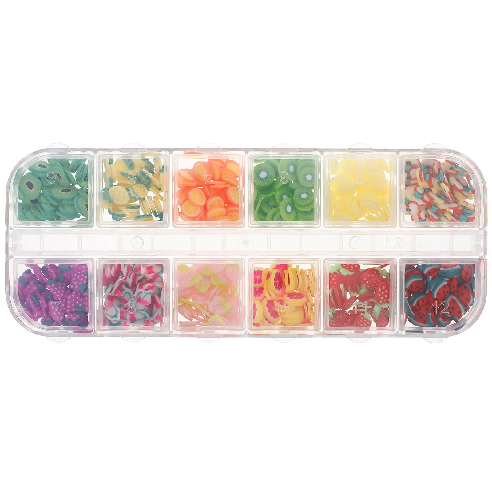 Colorful 12 Grids Polymer Clay Slices 3D Fruit Nail Art Decorations DIY Charms for Nails Phone Crafts 3D Polymer Clay Nail Art