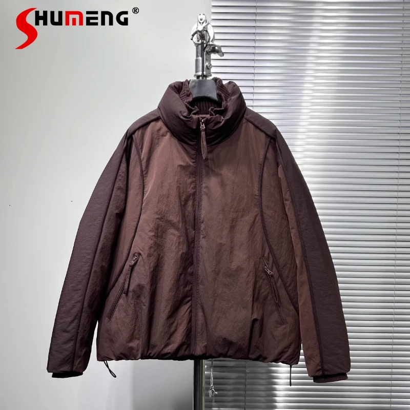 

Модные мужские пуховики с воротником-стойкой, новинка зимы 2025 года, свободные стильные пуховики, модные однотонные простые топы в стиле ретро с длинными рукавами