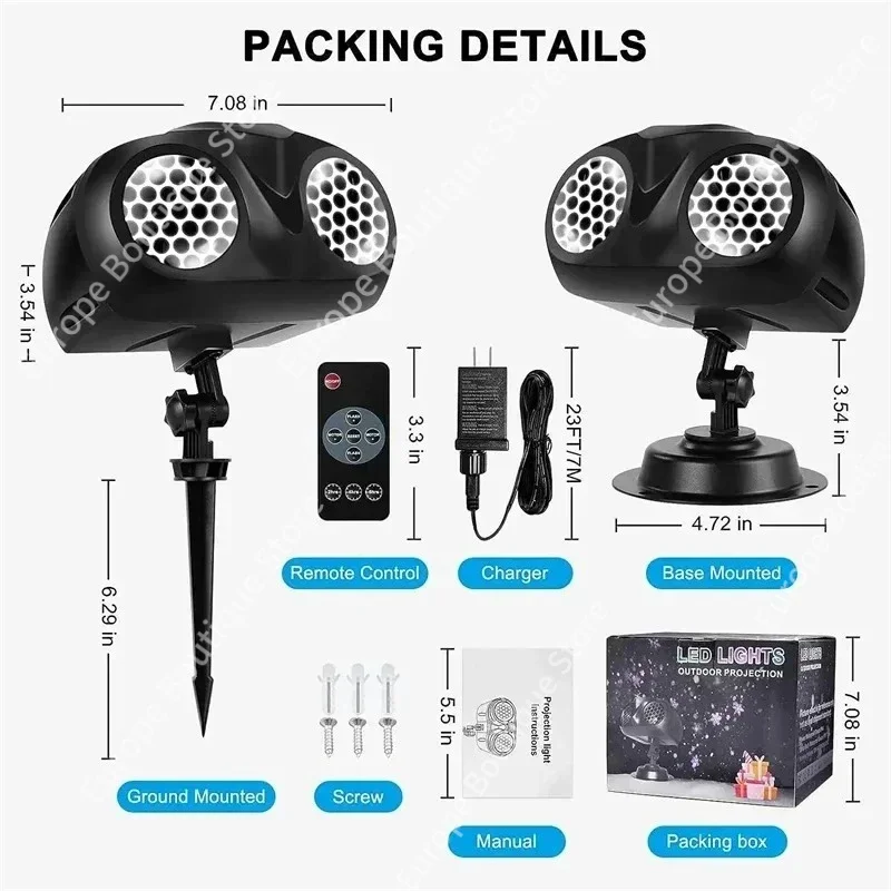 Новинка 2023 года, водонепроницаемый уличный проектор для снегопада, свет в форме совы, уличный ландшафтный динамический светодиодный проекционный светильник в форме снежинки