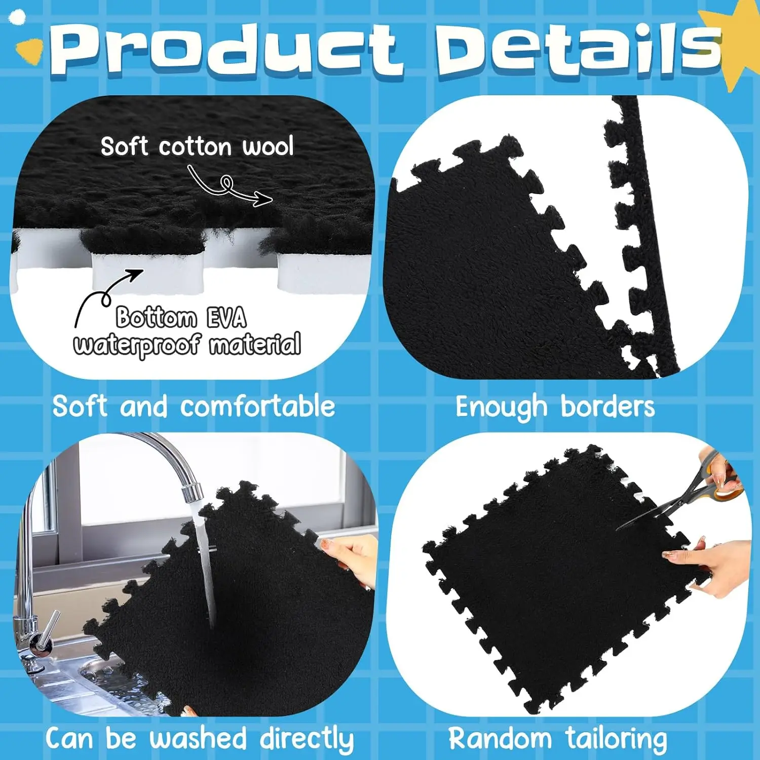 แผ่นรองคลานเด็ก ขนาด 30*30 ซม. ผ้าพลัฌนุ่ม ปลอดสาร BPA ป้องกันการล้ม ใช้เป็นแผ่นกิจกรรมกีฬา ตกแต่งบ้าน