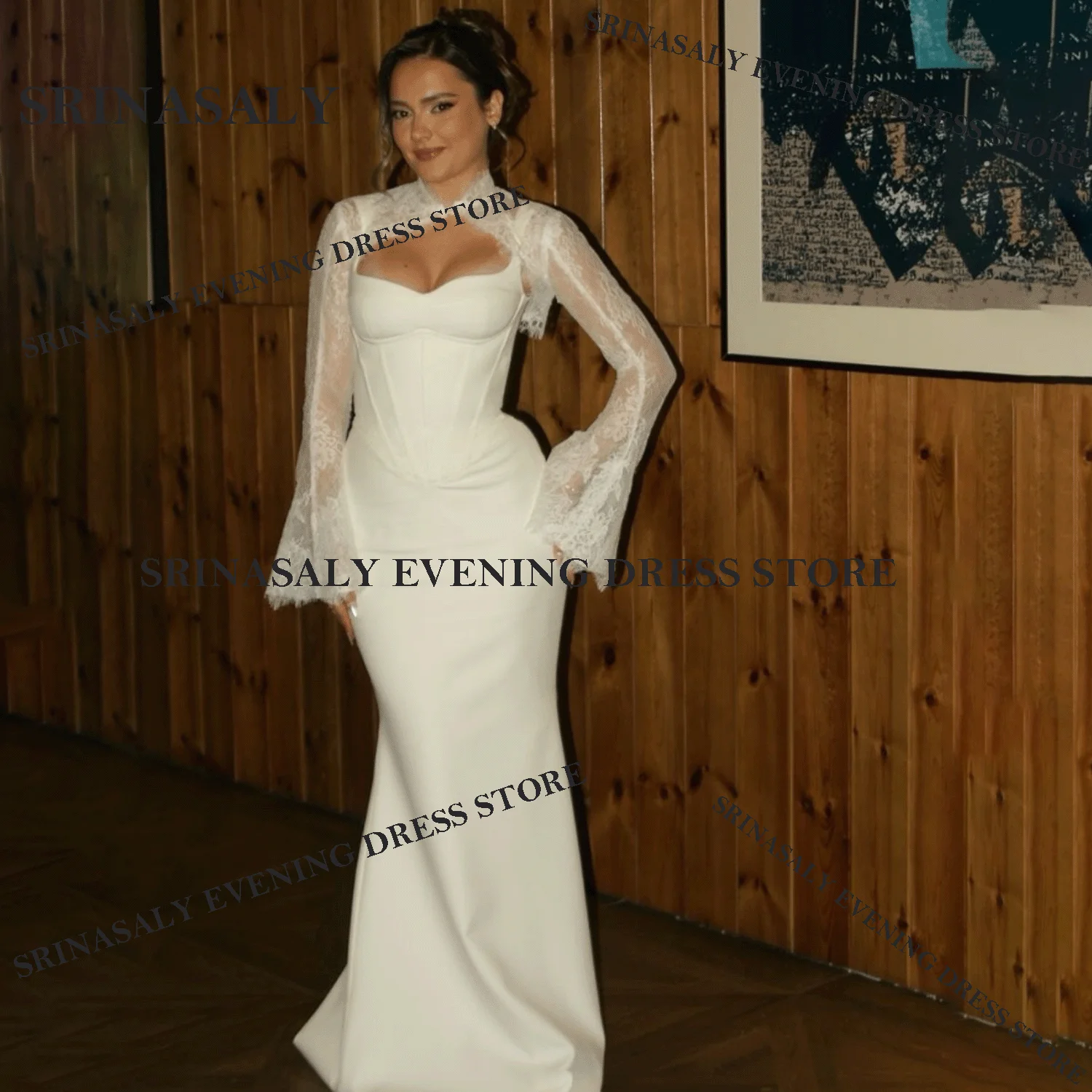 

Customized Elegant Long Sleeves Prom Dresses Halter Lace Mermaid Birthday Party Dress Sexy Dubai Long فساتين سهرات