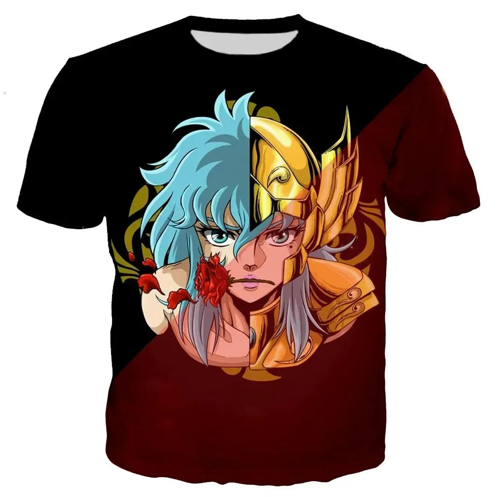 

Fashion Summer 3d Print T Shirt Men Loose Hip Hop Tops Tees Anime Graphic Tops Boys Tee The Knights of The Zodiac Saint Seiya