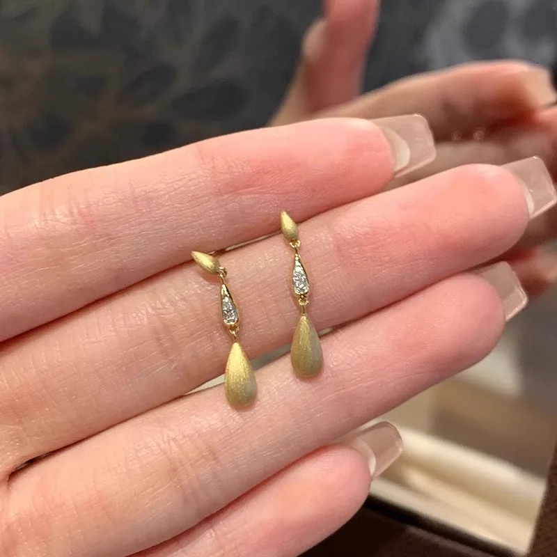 Zircon Brushed Water Drop Ear Stud Piercing Earrings For Women Fashion New Jewelry Accessories Gift Party Holiday