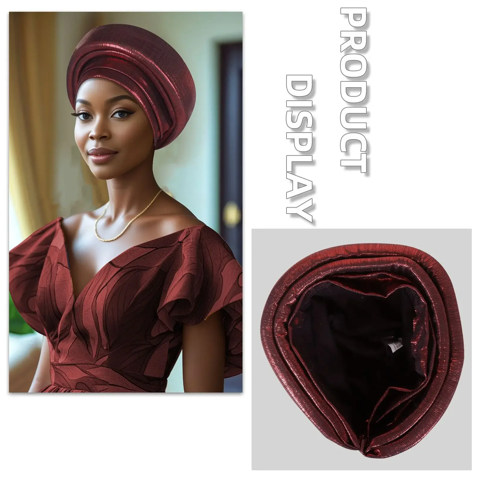 

Nigerian Auto Gele Glitter Bonnet Muslim Hijab Women Headscarf African Headtie Aso Oke Headpiece Wedding Party Headwear Turban