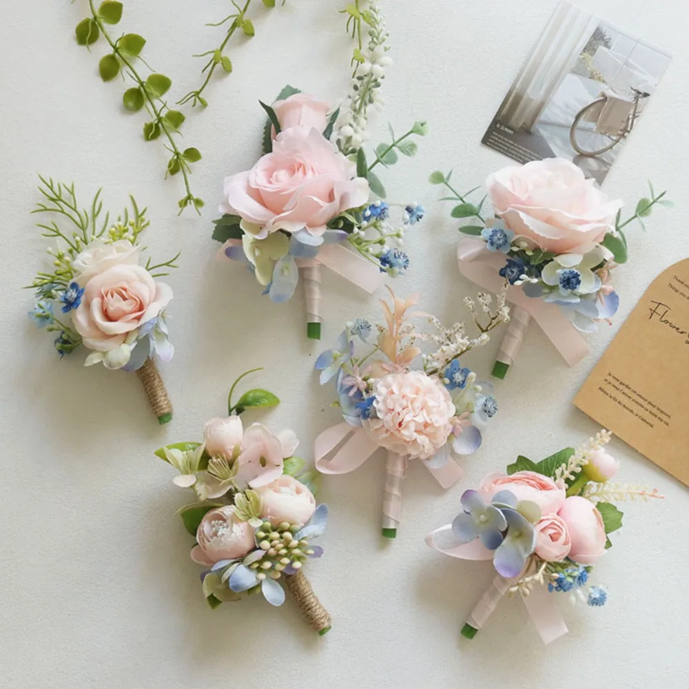 

Pink Boutonniere for Wedding for Bride Buttonhole Corsage Wrist Wedding Party Groom Bridesmaids Marrige Accessories