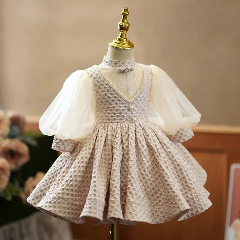 Baby Spanish Lolita Princess Ball Gown Kids Host Wedding Dresses For Children Puff Sleeves Girl Formal Elegant Frocks A2123