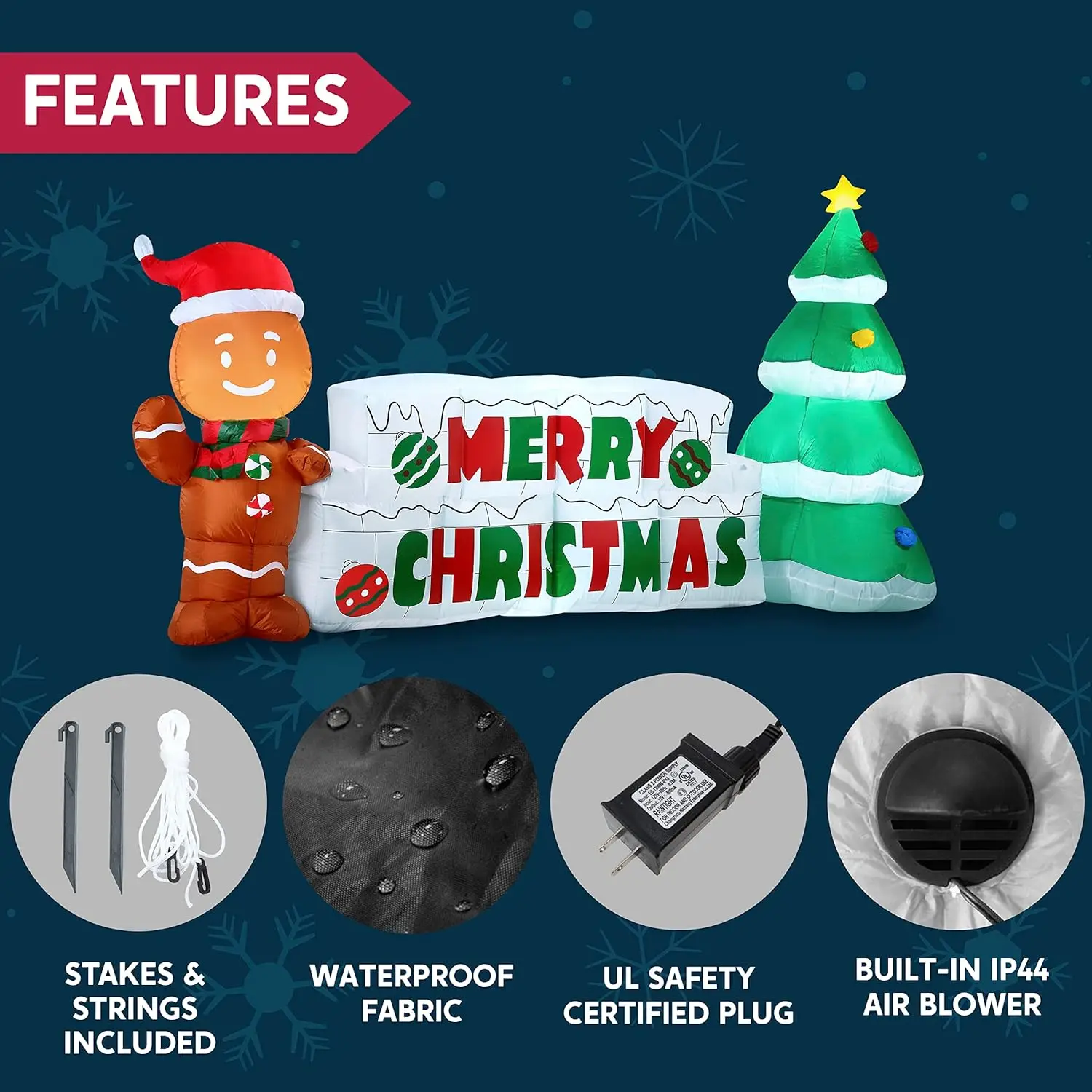 JOYFY 10 FT Christmas Inflatable Gingerbread Man & Christmas Tree Holiday Inflatable Outdoor Decoration  for Xmas Party Gift