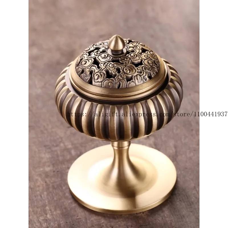 

Tall Brass Pumpkin Incense Burner Household Indoor Antique Sandalwood Incense Pan Agarwood Burner Holder Gray Copper Ornament