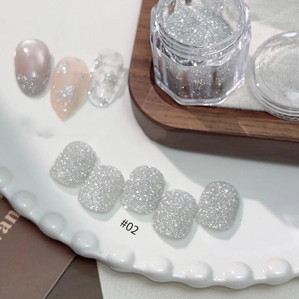 2 قطعة/المجموعة الأبيض الفضة تمييز بريق مسمار الفن مسحوق متلألئ السكر سحق مسمار مسحوق مهرجان ماكياج DIY مسمار الفنون #4