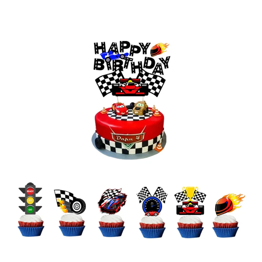 Rennwagen-Partydekorationen, kariertes Geschirr, Teller, Tassen, Servietten, Wimpel, Folienballons für Jungen, Rennen, Geburtstag, F1-Partygeschenk – Detail 5