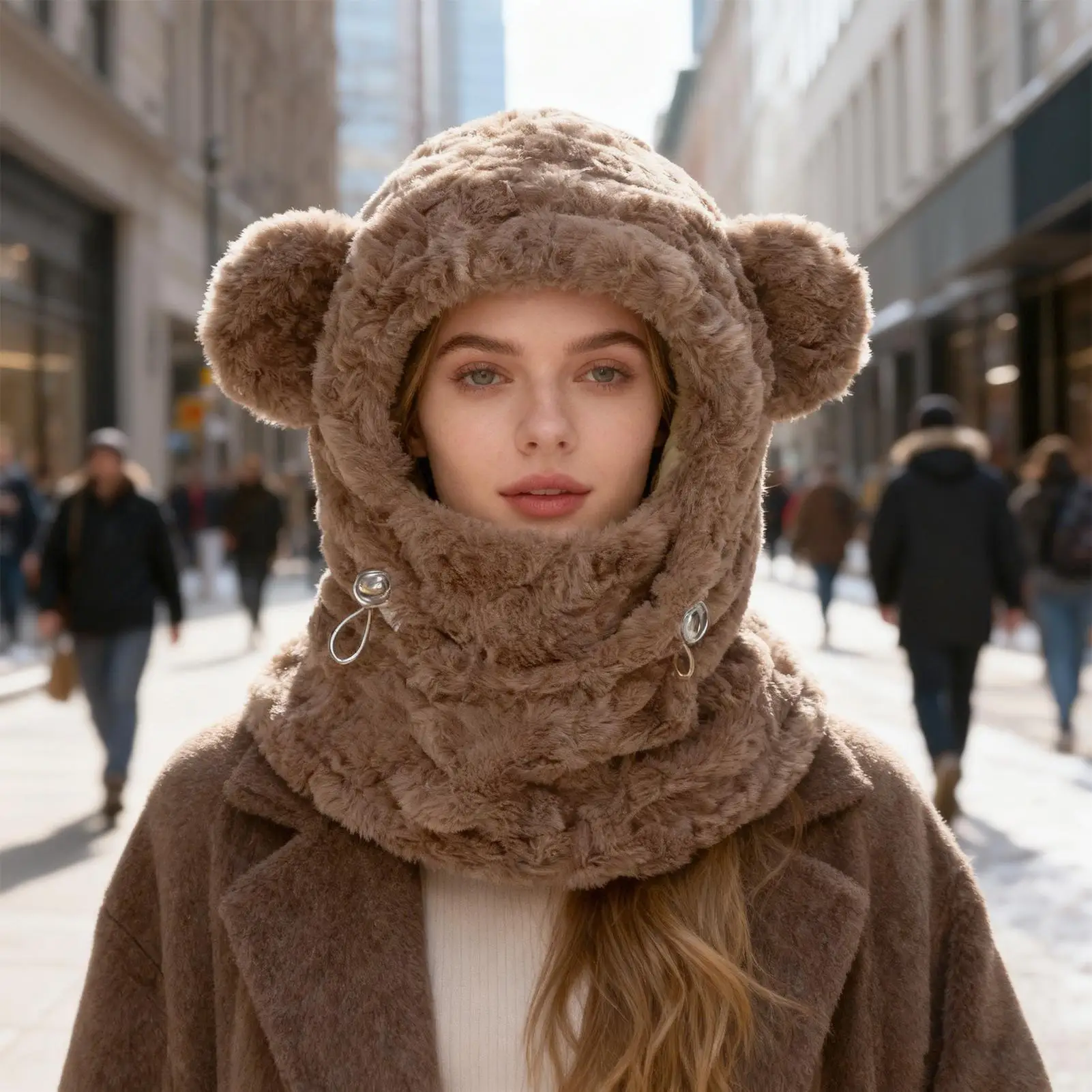 

Bear Ear Beanie Hat Women Girls Winter Warm Knit Caps with Face Cover Neck Scarf Set for Skiing Snowboarding Outdoor Activities