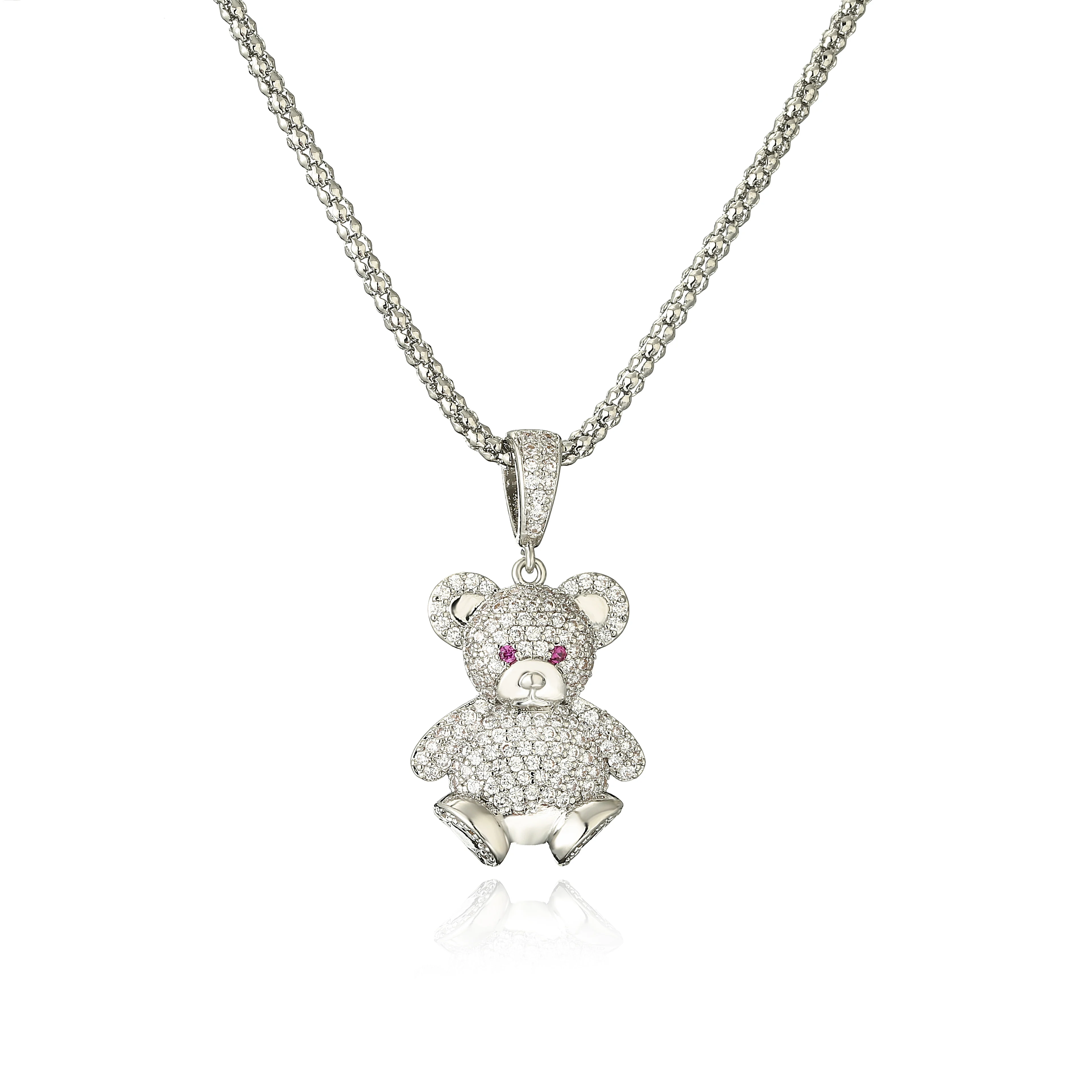 HECHENG,Cute bear necklace, Jewelry for Women Teddy Bear Micro-studded Hip Hop Necklace Brass 18K Gold Plated