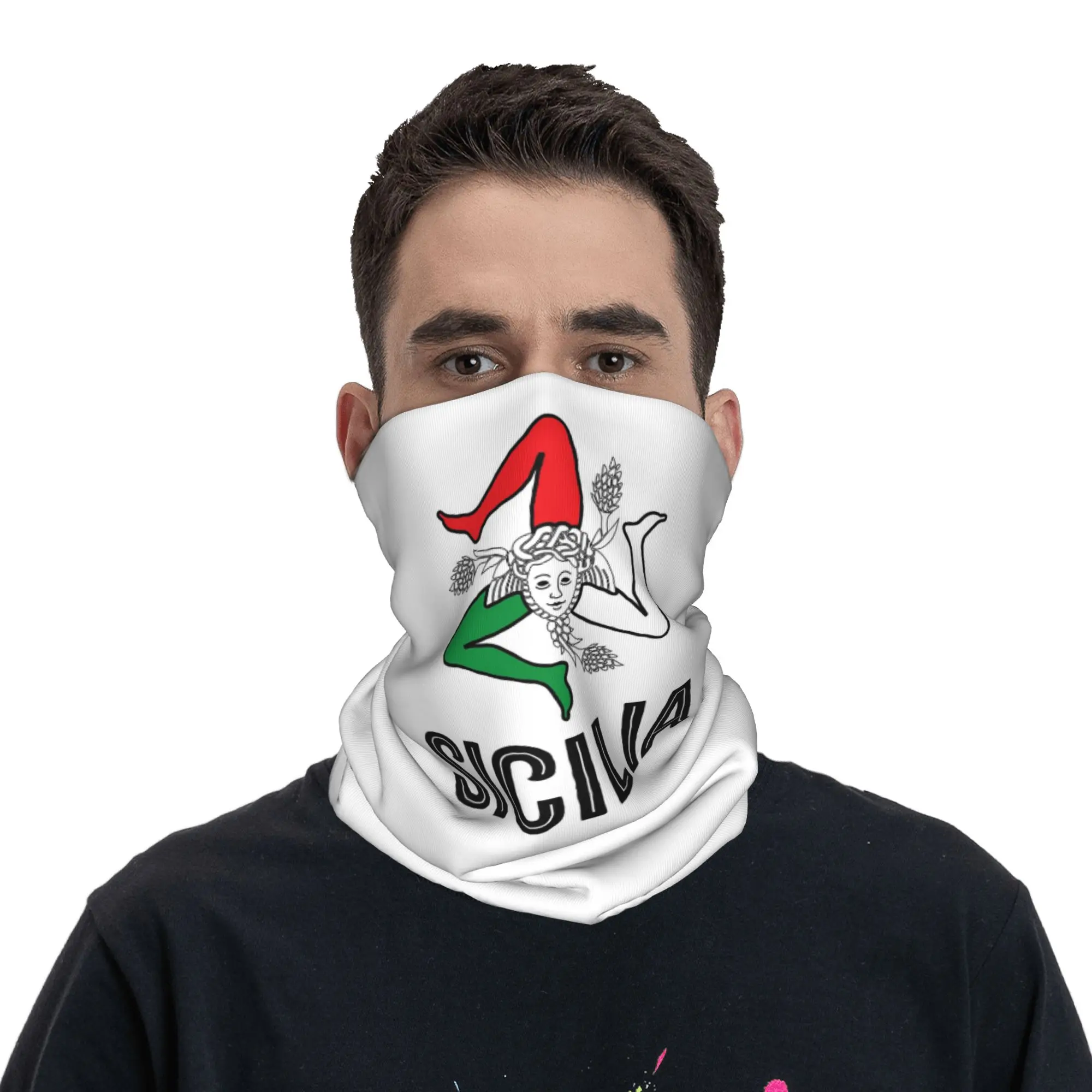 

Sicilia Sicily Flag Coat of Arms Trinacria Italian Bandana Neck Cover Printed Magic Scarf Headwear Running Unisex All Season
