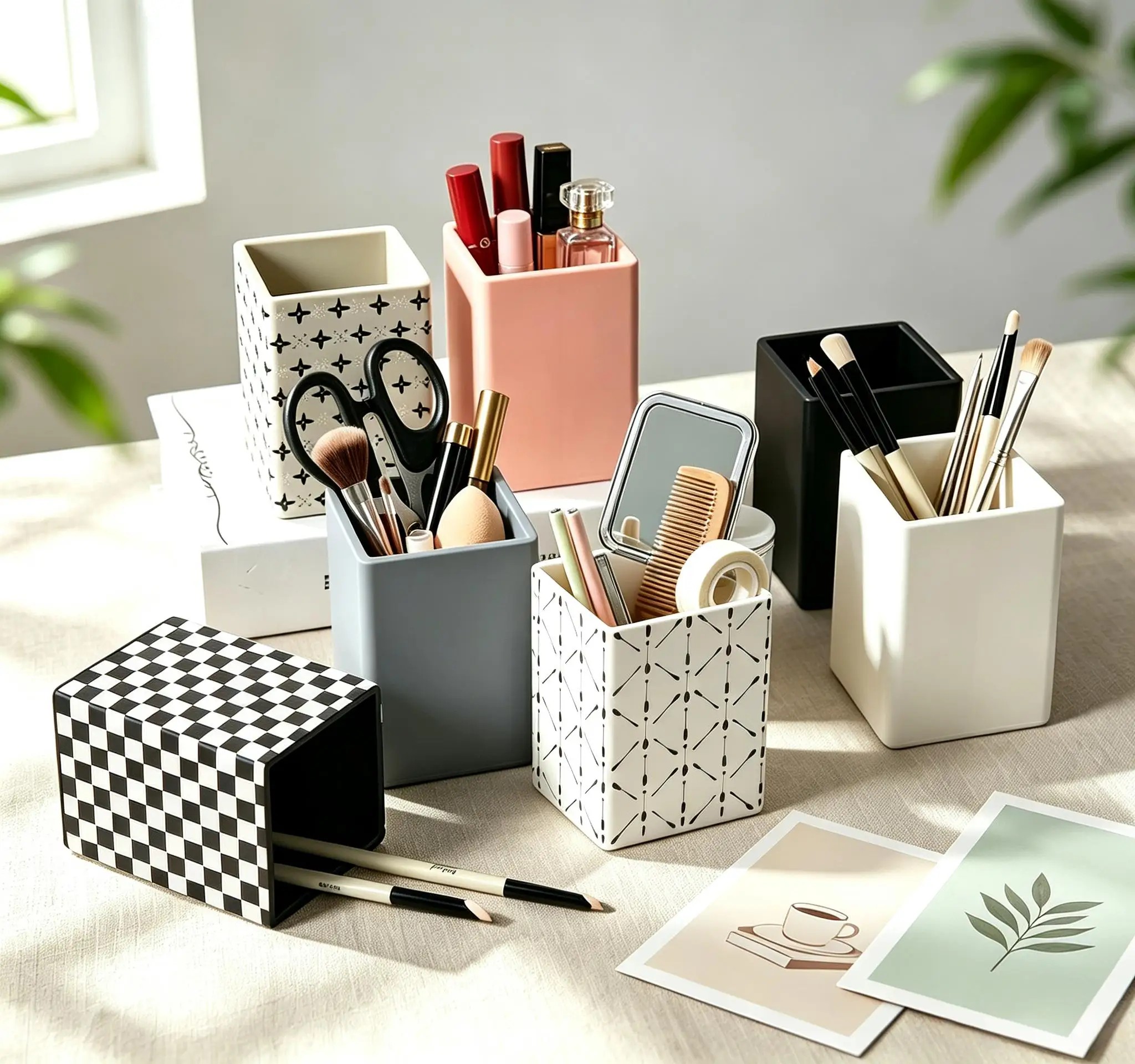 Multifunctional Silicone Square Pen Holder, Desktop Stationery & Makeup Brush Organizer for Students Girls, Holiday Gift Option