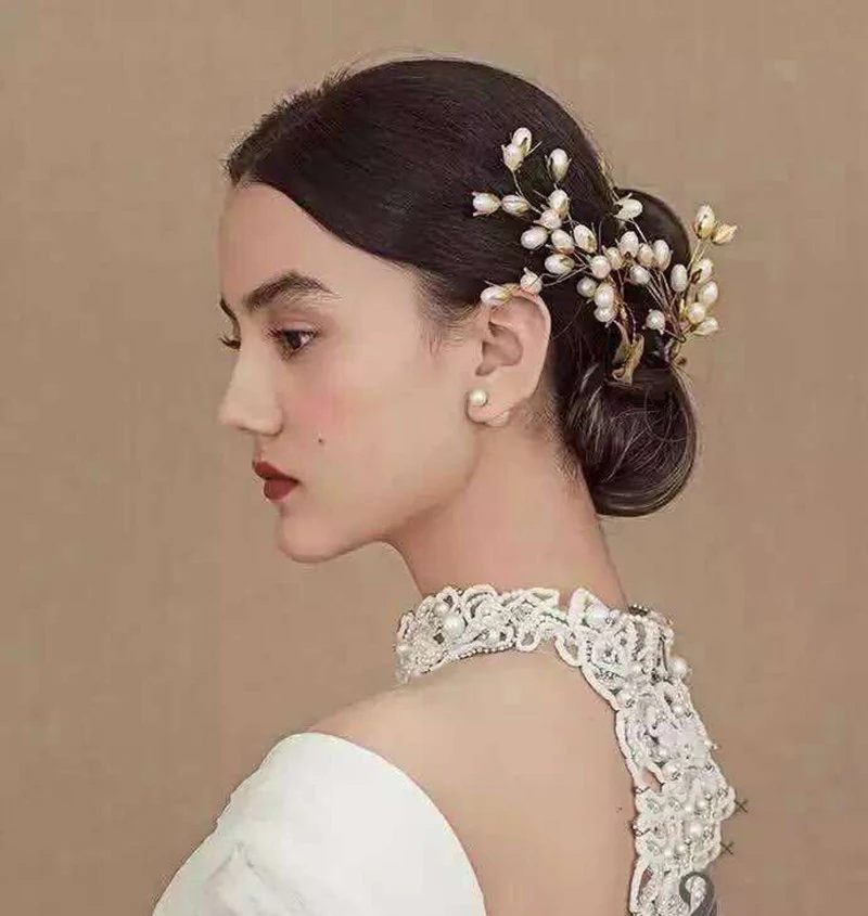 Épingles à cheveux de mariage en perles dorées faites à la main, pinces à cheveux en forme de blé, pièce de sauna, ornements de cheveux, bijoux pour patients, accessoires pour filles