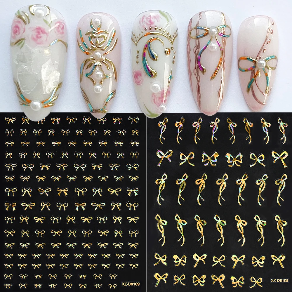 12 Stück 3D Gold Silber Laser Sonne Stern Mond Nail Art Aufkleber Y2K Sternenlicht Selbstklebende Slider Bronzing Bogen Blatt Maniküre Aufkleber