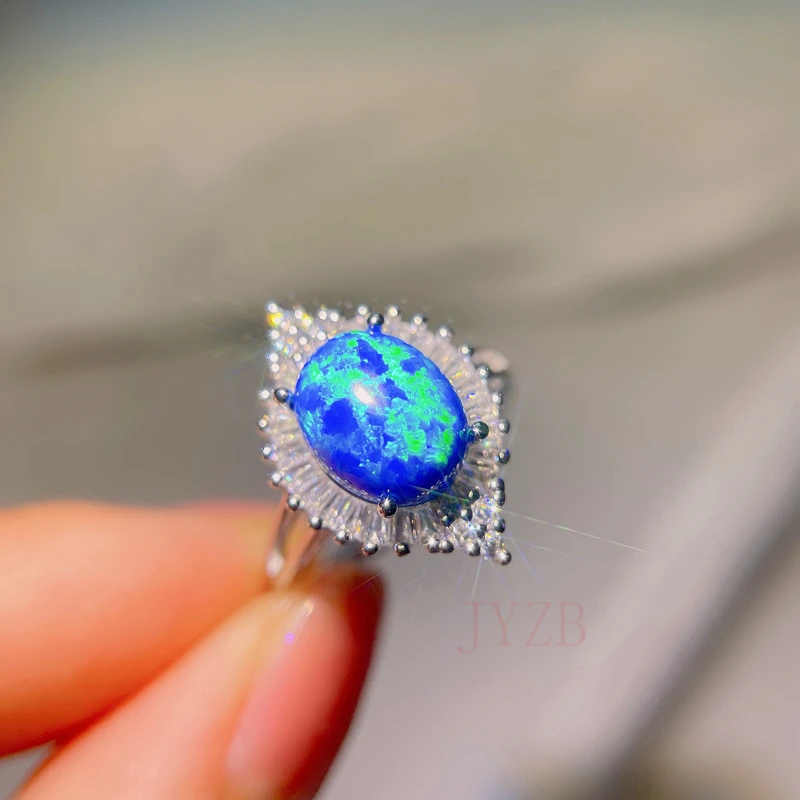 

Natural blue Opal ring fire color good woman 925 sterling silver adjustable new simple atmosphere ring