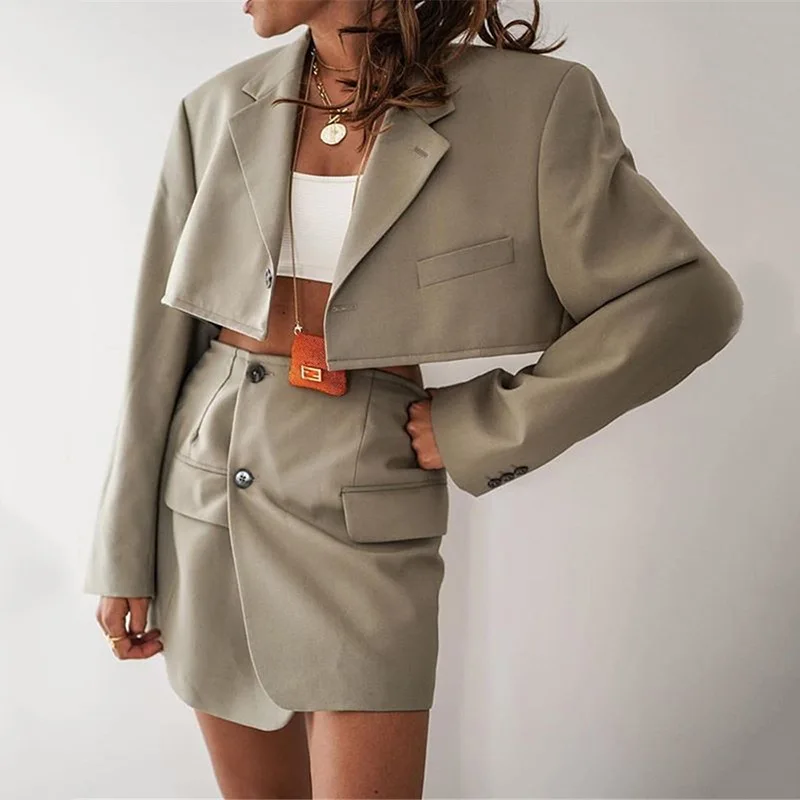 Autumn New Casual Suit Women\'s Long-sleeved Cardigan, One-button Top, Buttocks Short Skirt Suit, Fashionable Women\'s Clothing