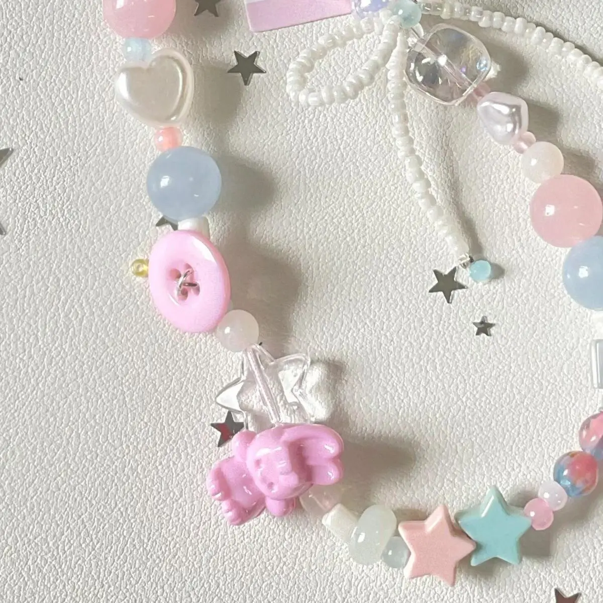 Kawaii Handmade DIY Pink White Rabbit Bead Girly Phone Charms Bowknot Keychain Wrist Strap Cellphone Lanyard Pendant