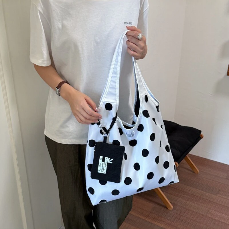 Polka Dot Schultertasche mit passender Handtasche, Damen-Handtasche im Colorblock-Design, leichte, lässige, vielseitige Pendler-Tragetasche – Detail 7