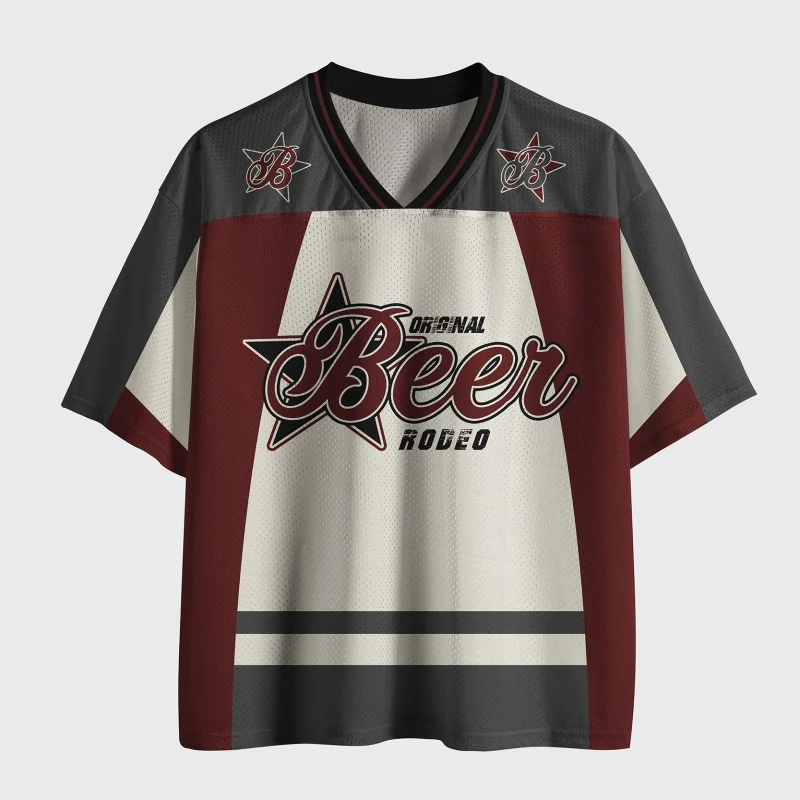 Unisex Original Beer Rodeo Football Jersey Western Star Graphic V-Neck Short Sleeve Retro Color Block Sports Street Tee