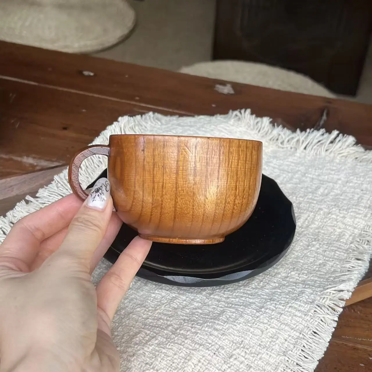 Vintage Japanese Style Wild Jujube Wood Mug With Wooden Handle Heat Insulated Wooden Coffee Milk Tea Cup Portable Drinking Cup F