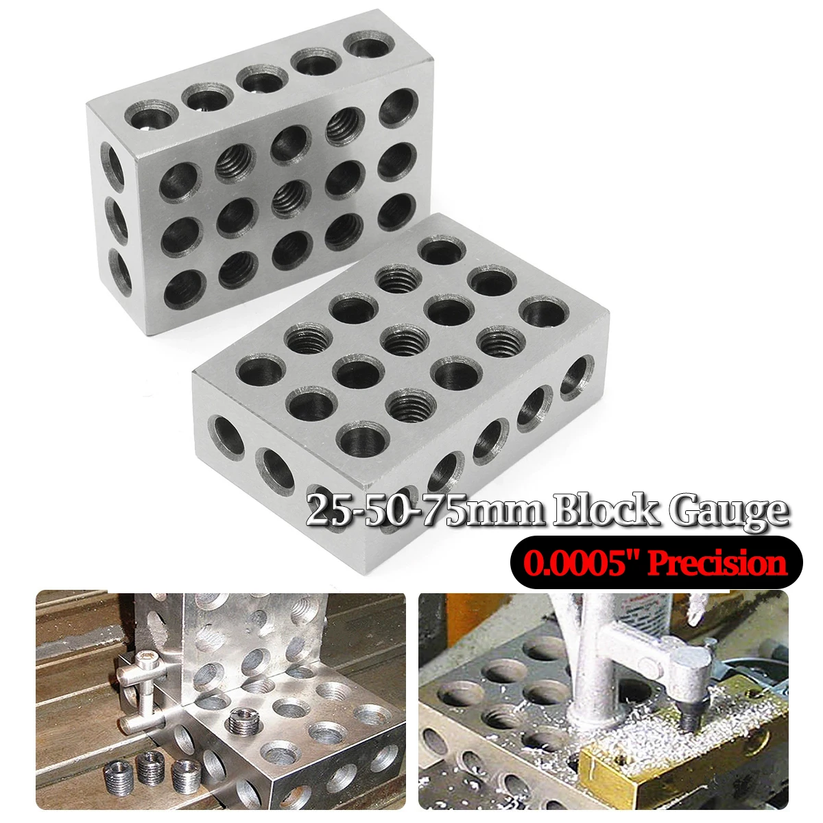 

2Pcs Hardened Steel 23 Holes 0.0005" Precision 25-50-75mm Block Parallel Clamping Steel Block Set Matched Machinist Milling Tool