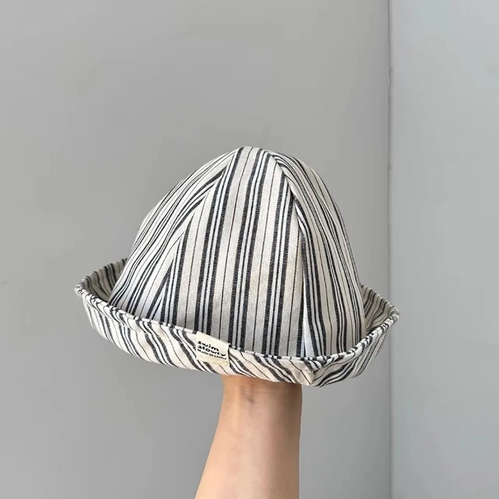 

Cute Cotton Baby Bucket Hat Striped Pattern Breathable Infant Panama Bonnet Soft Panama Sunshade Basin Cap Kids Wear